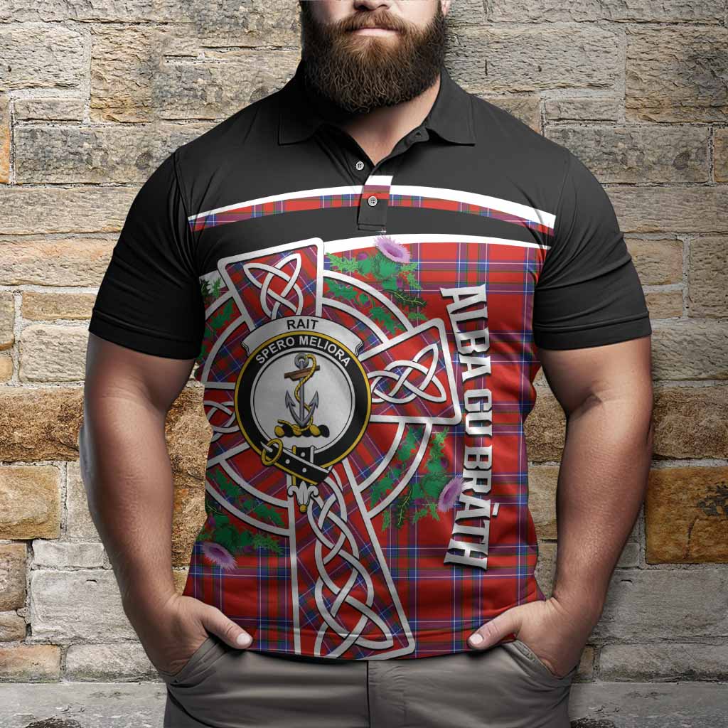 Rait Tartan Crest Polo Shirt Scottish Thistle Celtic Cross Alba Gu Brath