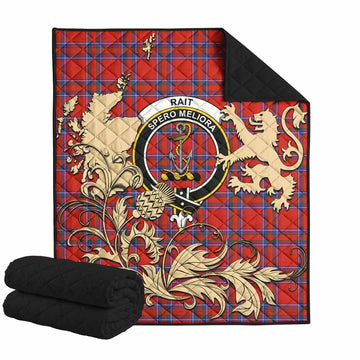 Rait Tartan Crest Premium Quilt with Scottish Iconic Symbols 