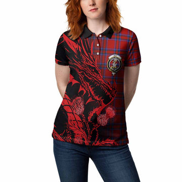 Rait Tartan Crest Scottish Women Polo Shirt Dragon and Thistle