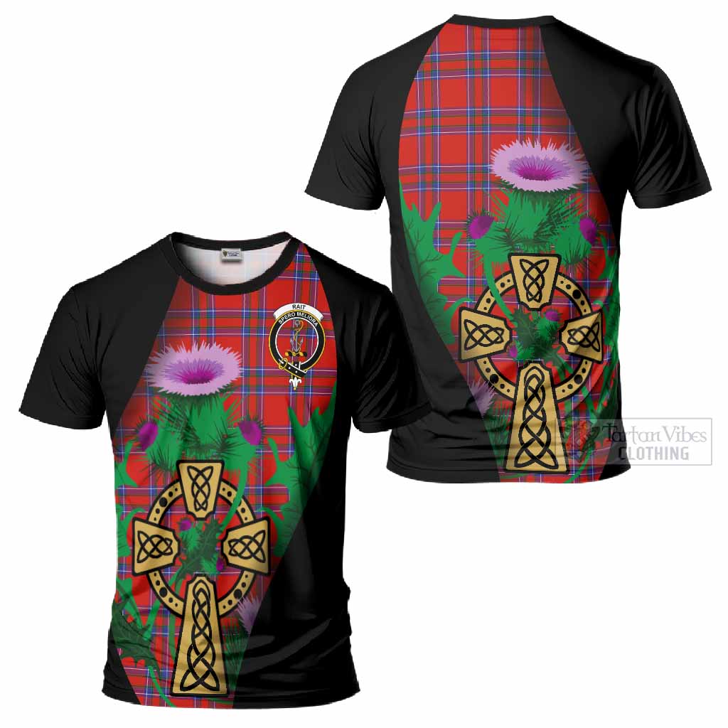 Rait Tartan Crest T-Shirt Celtic Cross Thistle Flowers