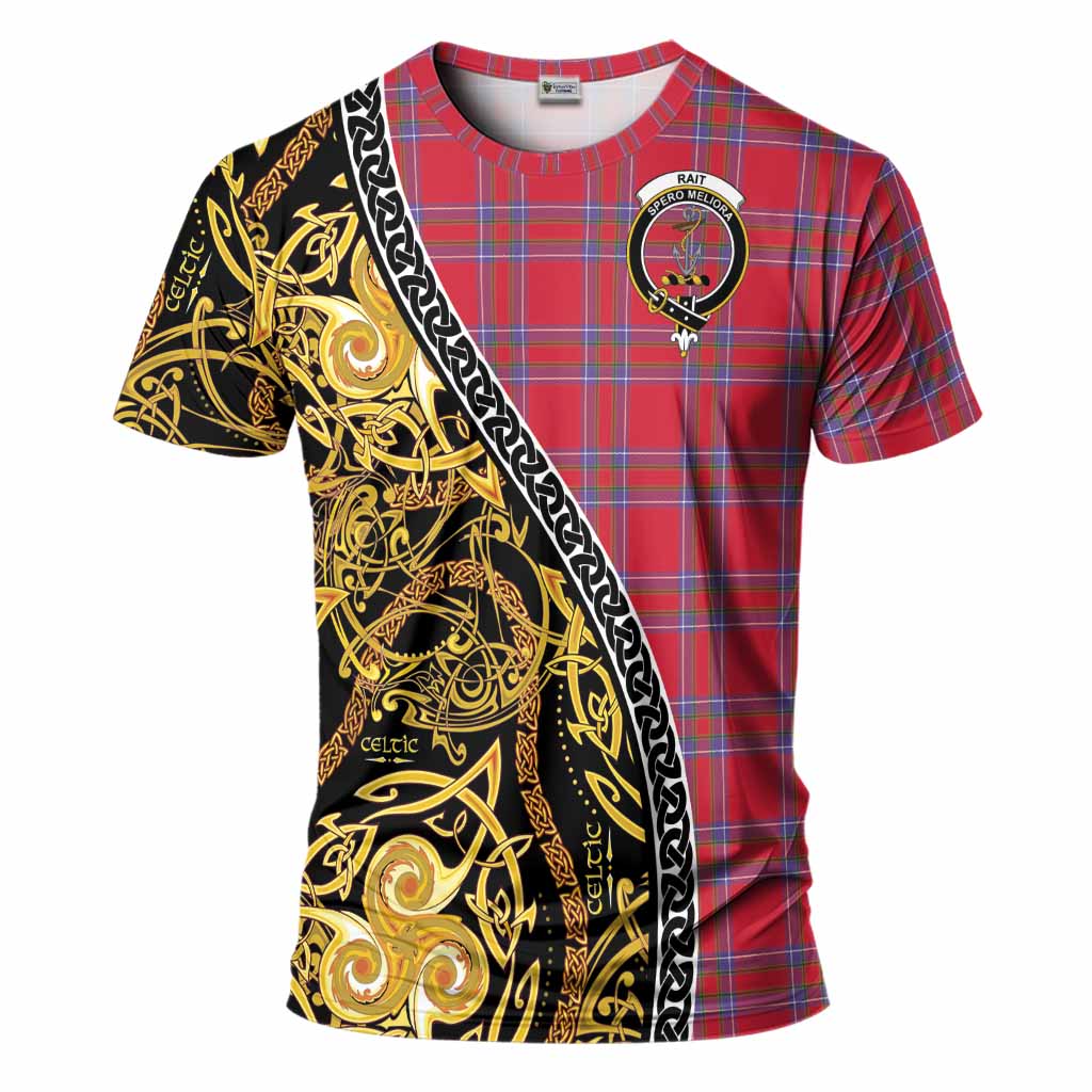 Rait Tartan Crest T-Shirt Celtic Knot and Triple Trickle Spiral Symbols