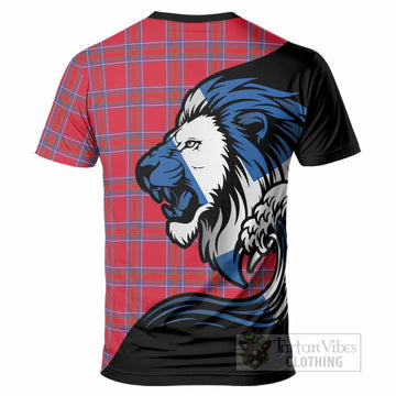 Rait Tartan Crest T-Shirt Scottish Golden Lions Wave Flow
