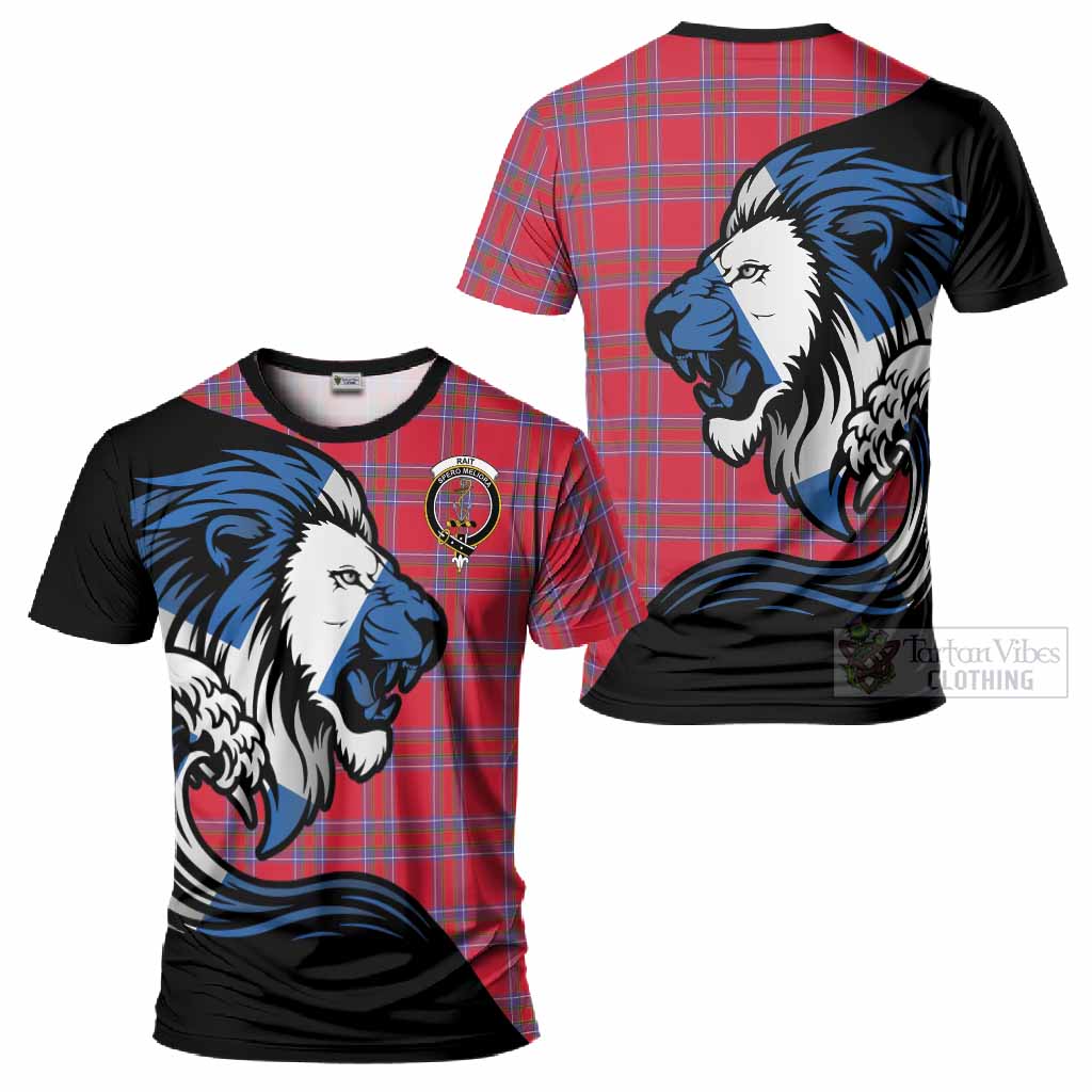 Rait Tartan Crest T-Shirt Scottish Golden Lions Wave Flow