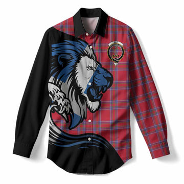 Rait Tartan Crest Women Casual Shirt Scottish Golden Lions Wave Flow
