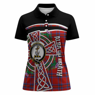 Rait Tartan Crest Women Polo Shirt Scottish Thistle Celtic Cross Alba Gu Brath