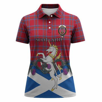 Rait Tartan Crest Women Polo Shirt Scottish Unicorn With Thistle