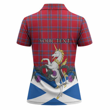 Rait Tartan Crest Women Polo Shirt Scottish Unicorn With Thistle