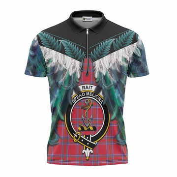 Rait Tartan Crest Zipper Polo Shirt New Zealand Maori Korowai Cloak