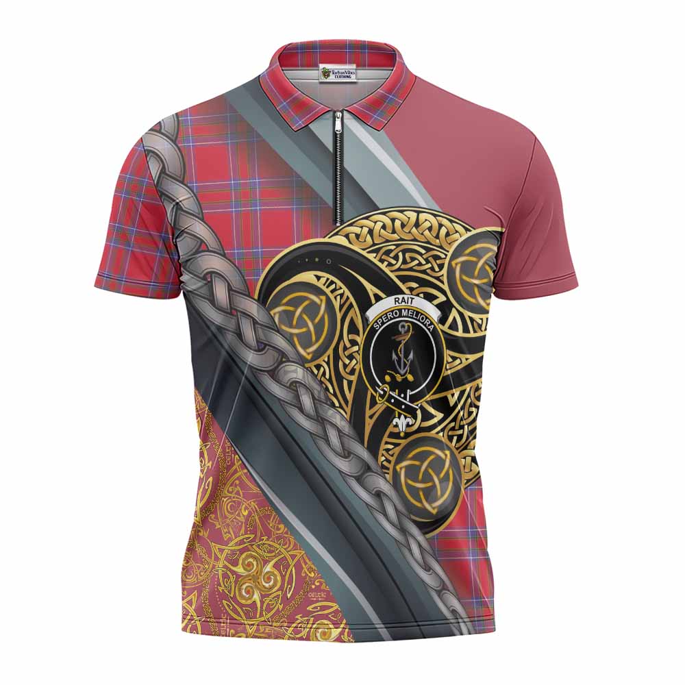 Rait Tartan Crest Zipper Polo Shirt Scottish Triskele Celtic