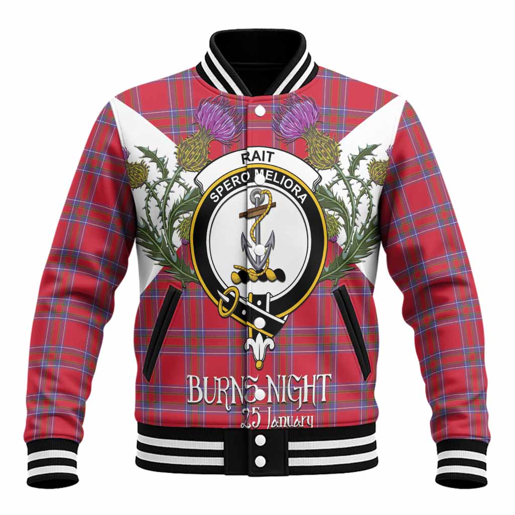 Rait Tartan Family Crest Baseball Jacket Scottish Burns Night Thistle Floral