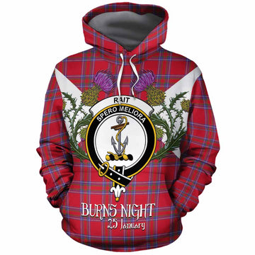 Rait Tartan Family Crest Cotton Hoodie Scottish Burns Night Thistle Floral