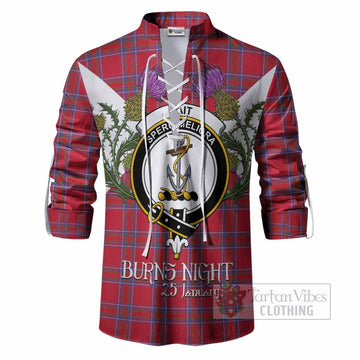 Rait Tartan Family Crest Ghillie Shirt Scottish Burns Night Thistle Floral