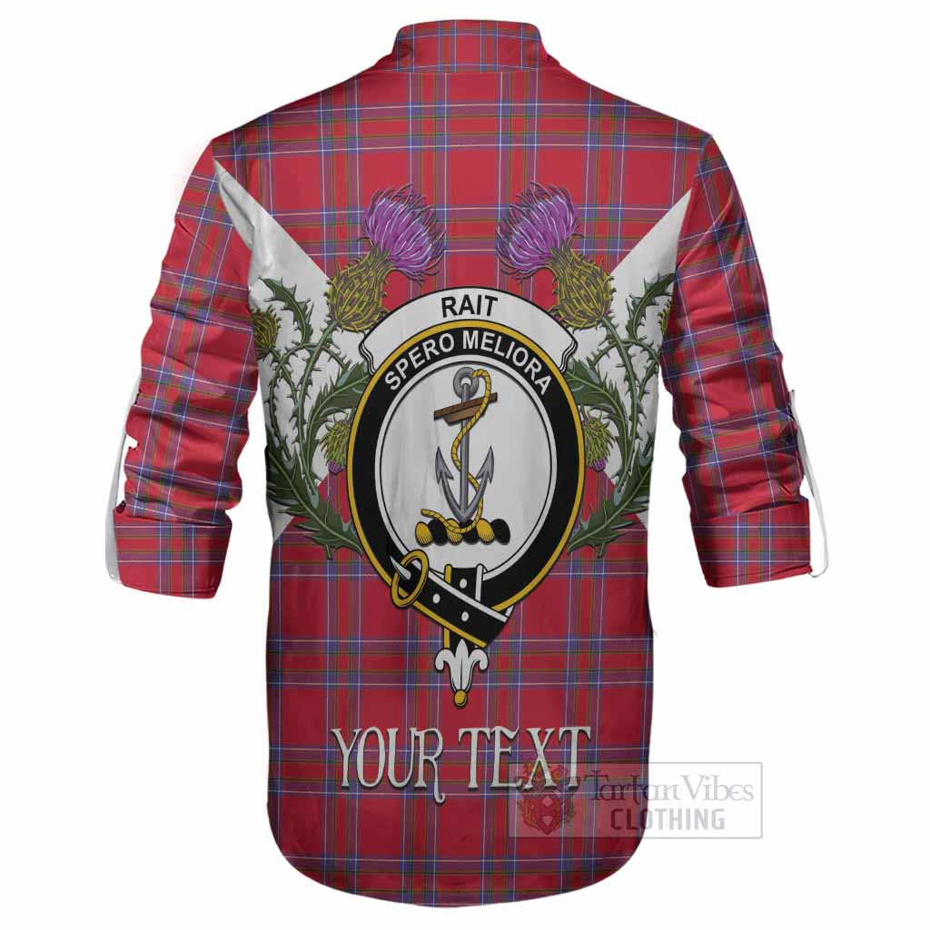 Rait Tartan Family Crest Ghillie Shirt Scottish Burns Night Thistle Floral