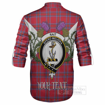 Rait Tartan Family Crest Ghillie Shirt Scottish Burns Night Thistle Floral
