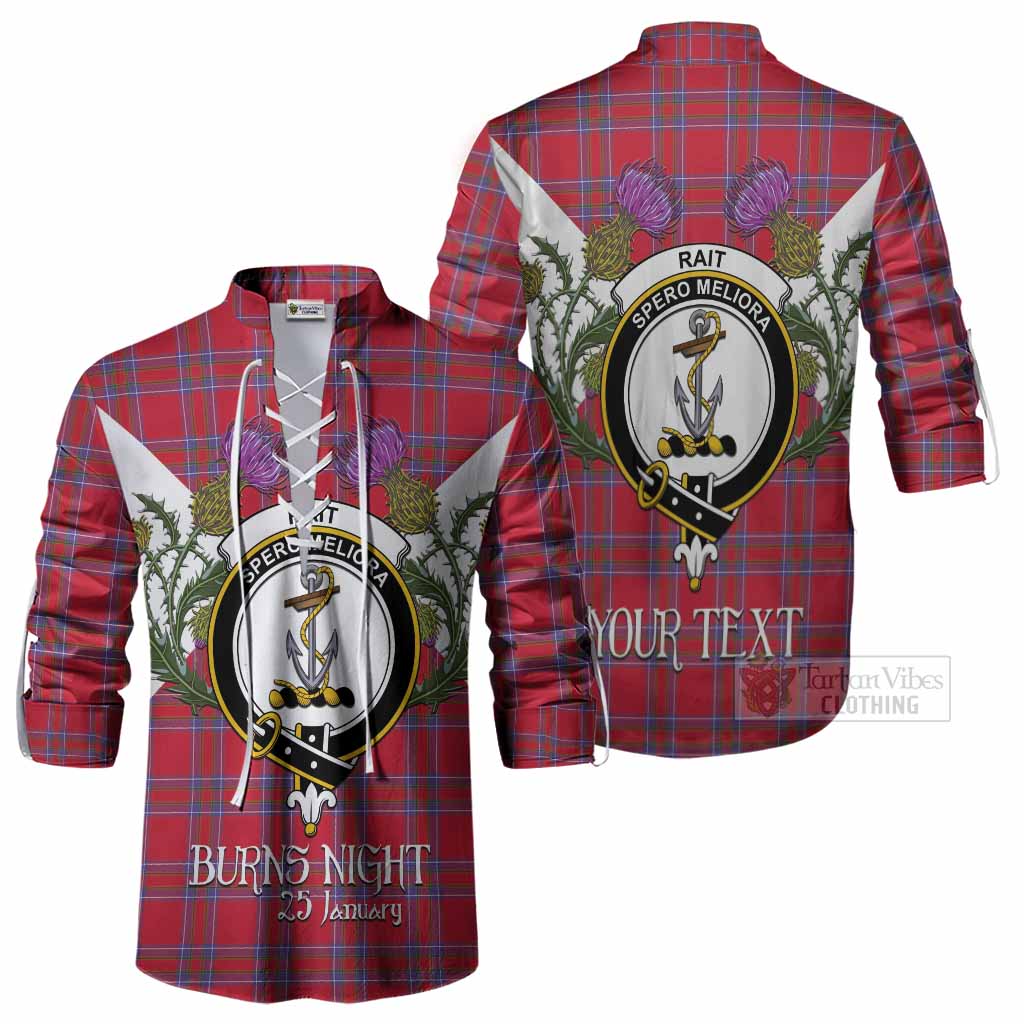 Rait Tartan Family Crest Ghillie Shirt Scottish Burns Night Thistle Floral