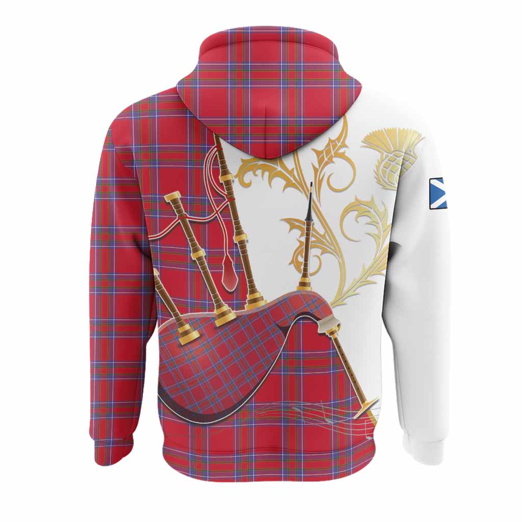 Rait Tartan Family Crest Hoodie Bagpipes with Scottish Thistle