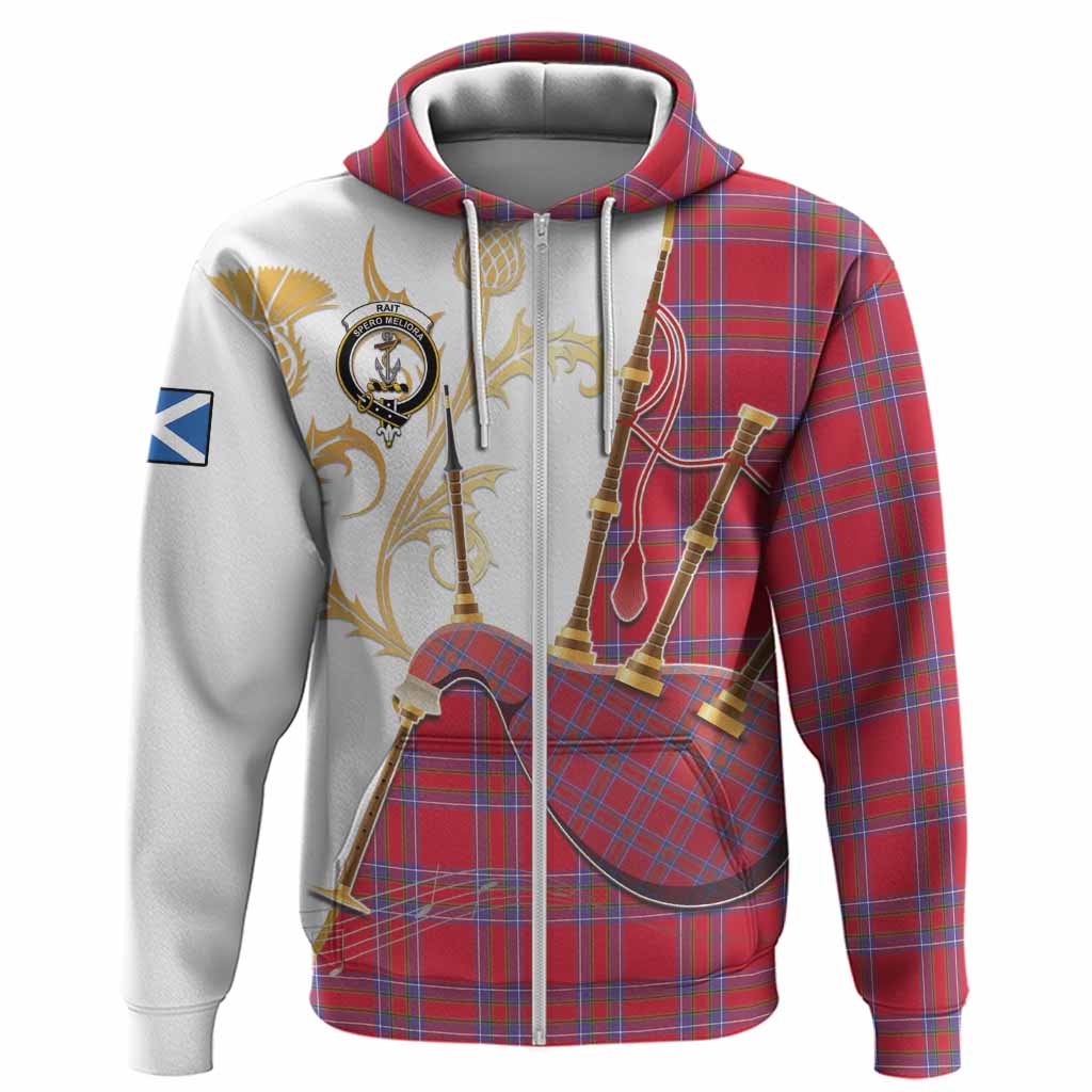 Rait Tartan Family Crest Hoodie Bagpipes with Scottish Thistle