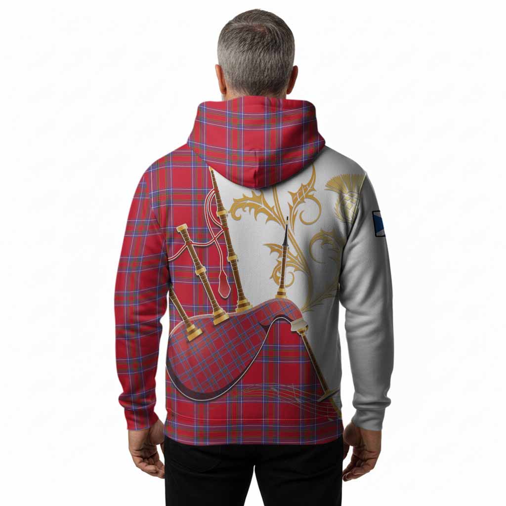 Rait Tartan Family Crest Hoodie Bagpipes with Scottish Thistle