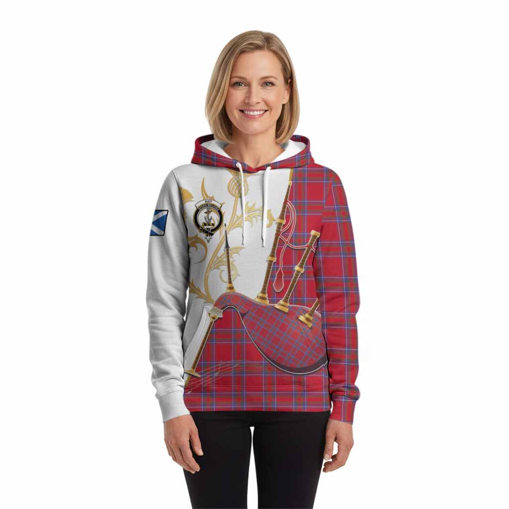 Rait Tartan Family Crest Hoodie Bagpipes with Scottish Thistle