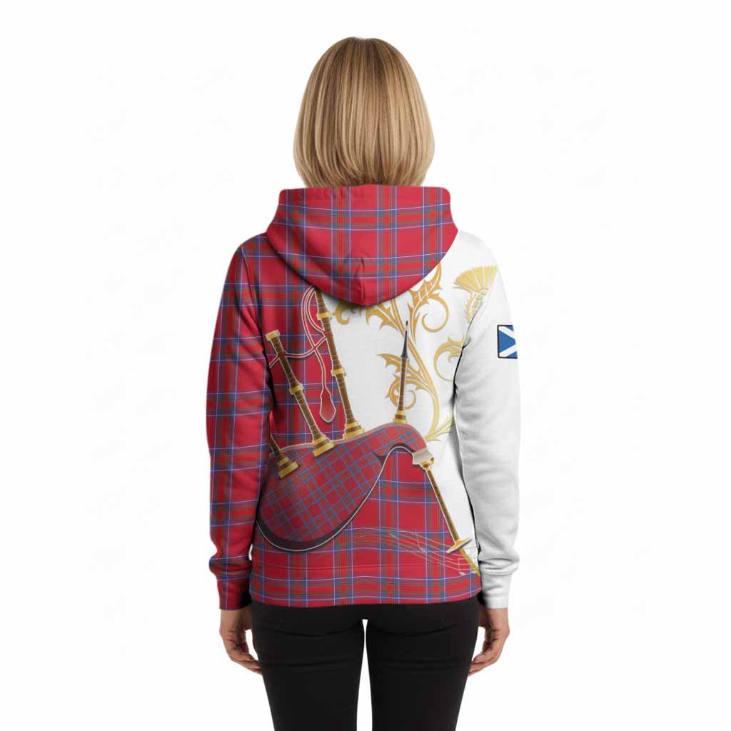 Rait Tartan Family Crest Hoodie Bagpipes with Scottish Thistle