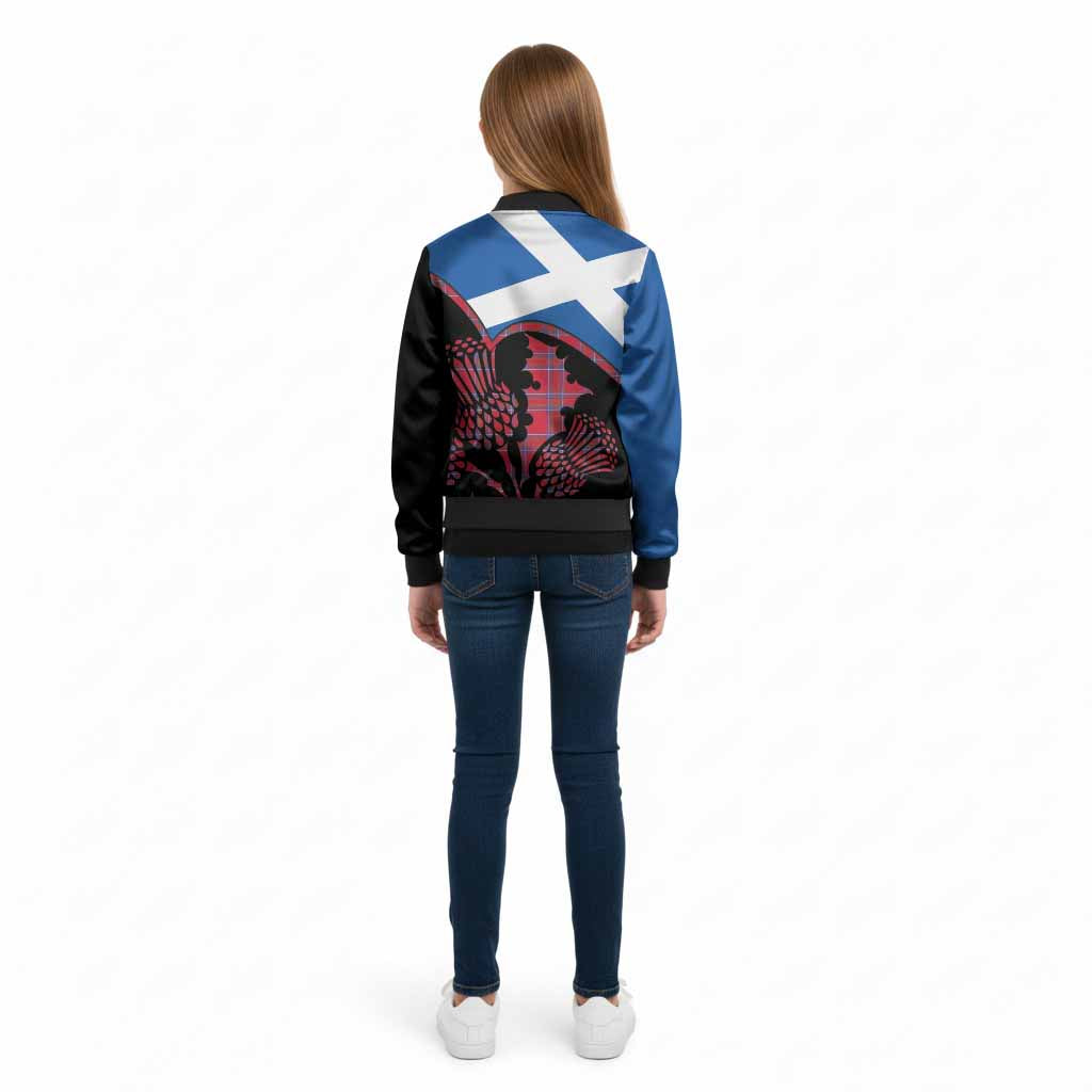 Rait Tartan Family Crest Kid Bomber Jacket Scotland Thistle Floral Flag Style