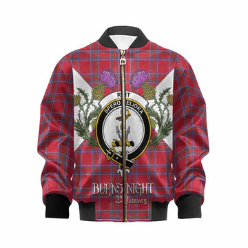 Rait Tartan Family Crest Kid Bomber Jacket Scottish Burns Night Thistle Floral