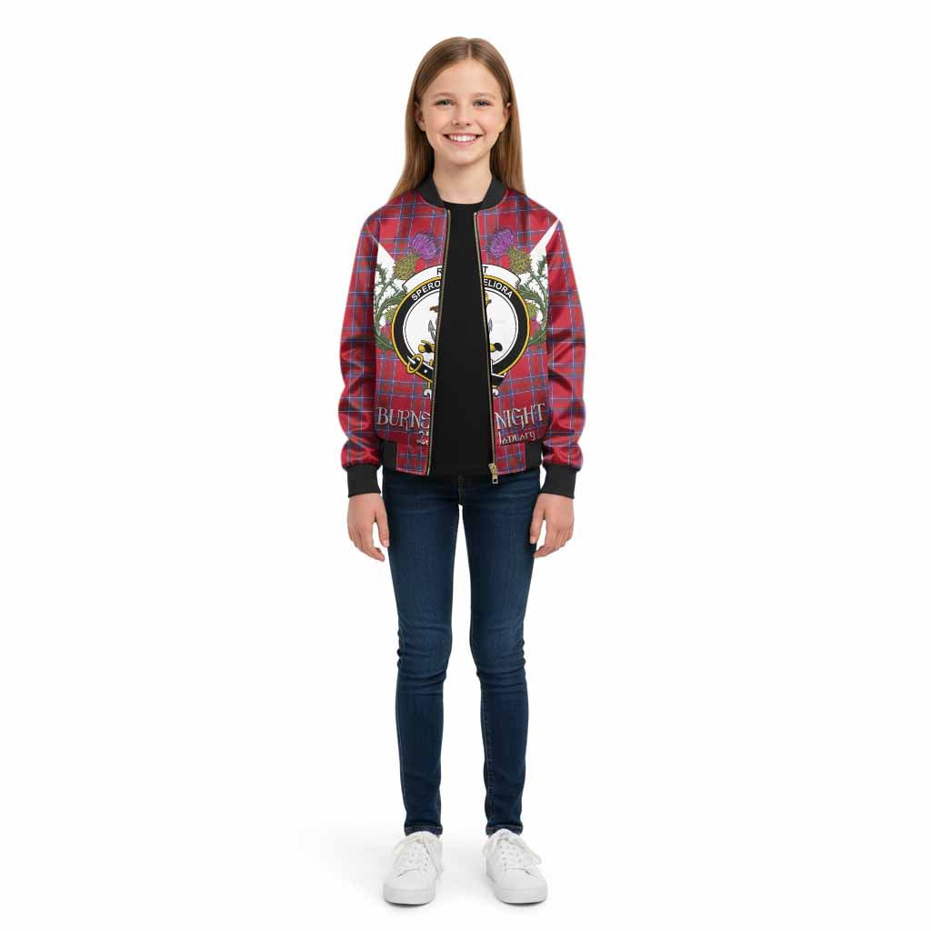 Rait Tartan Family Crest Kid Bomber Jacket Scottish Burns Night Thistle Floral