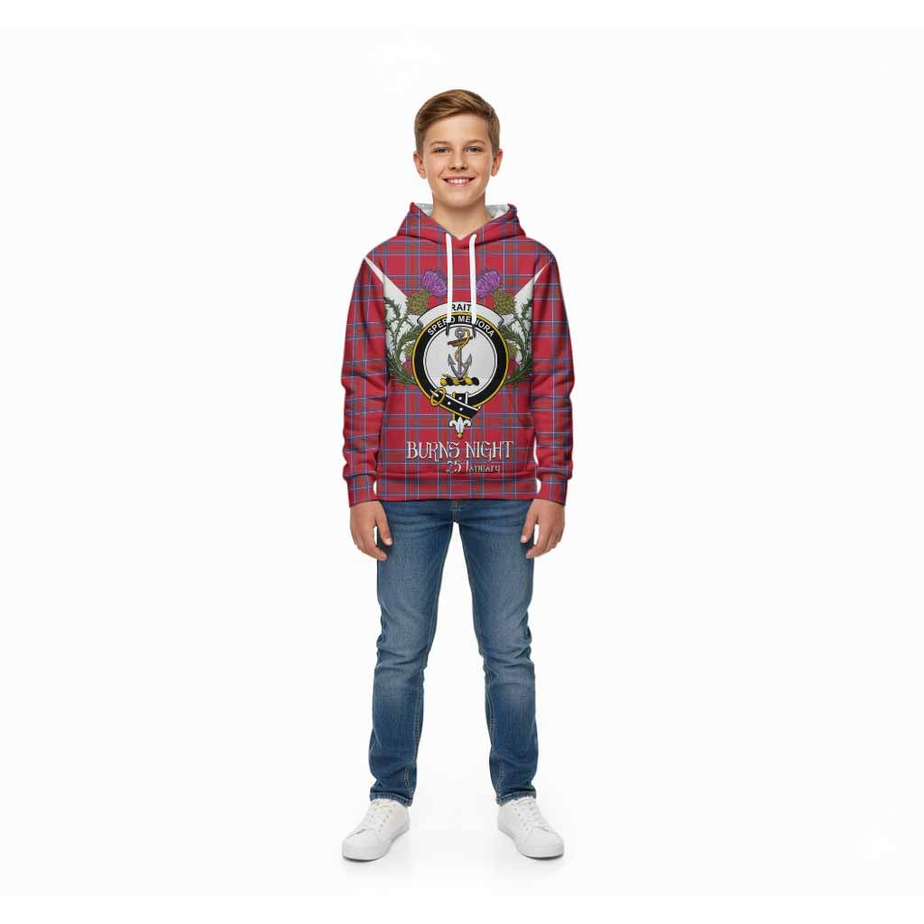 Rait Tartan Family Crest Kid Hoodie Scottish Burns Night Thistle Floral