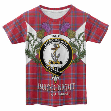 Rait Tartan Family Crest Kid T-shirt Scottish Burns Night Thistle Floral