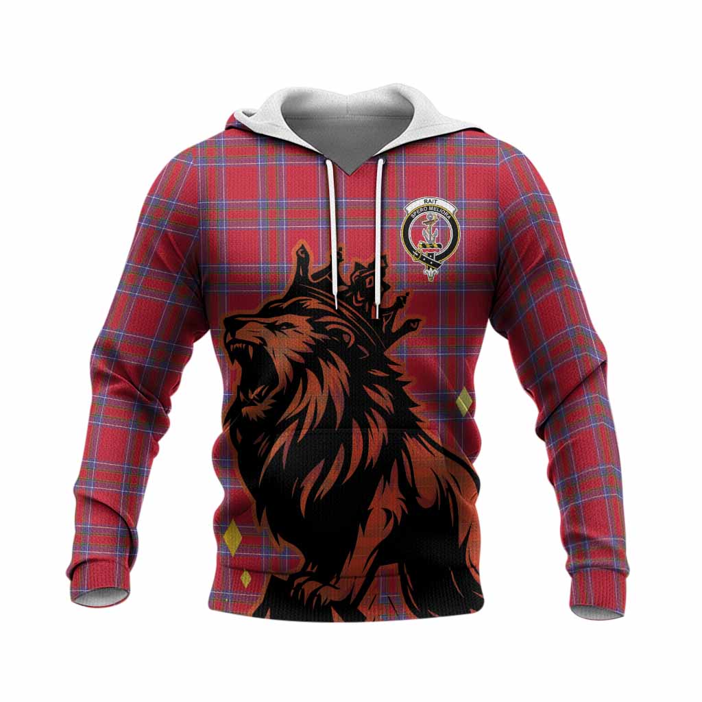 Rait Tartan Family Crest Knitted Hoodie Crowned Lion Roaring