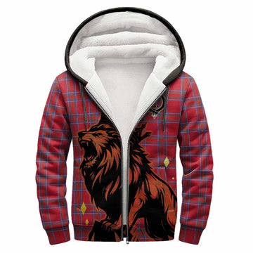 Rait Tartan Family Crest Sherpa Hoodie Crowned Lion Roaring