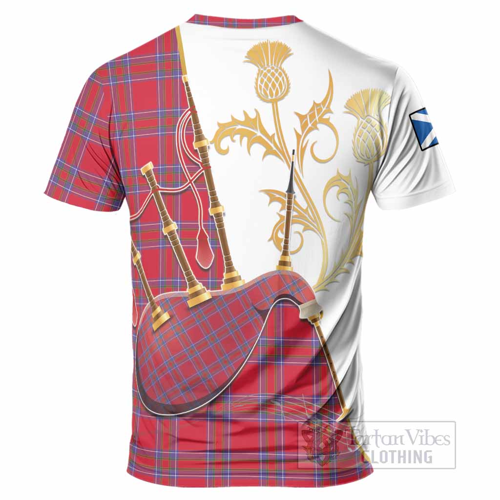 Rait Tartan Family Crest T-Shirt Bagpipes with Scottish Thistle