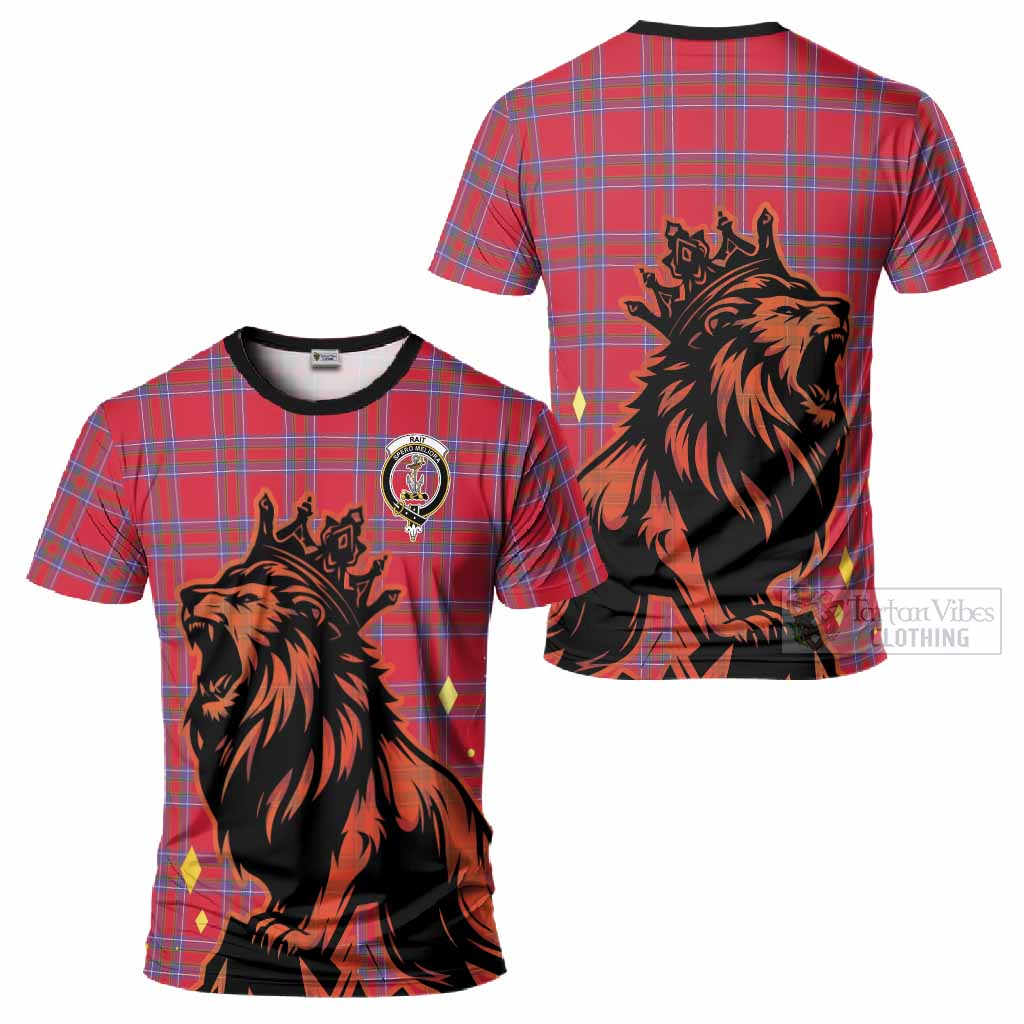 Rait Tartan Family Crest T-Shirt Crowned Lion Roaring