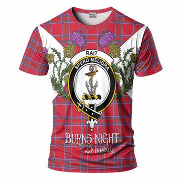 Rait Tartan Family Crest T-Shirt Scottish Burns Night Thistle Floral