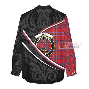 Rait Tartan Family Crest Women Casual Shirt Celtic Scottish Thistle Floral