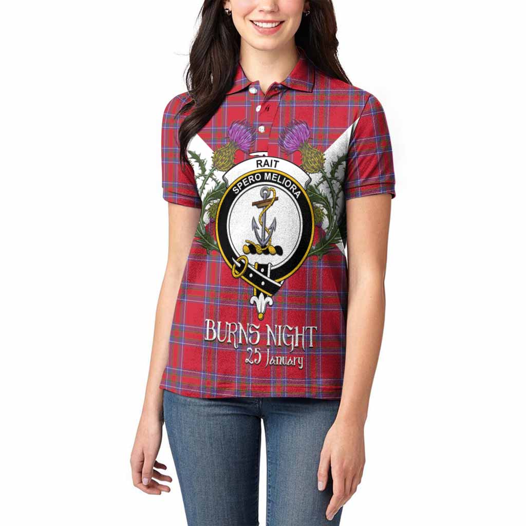 Rait Tartan Family Crest Women Polo Shirt Scottish Burns Night Thistle Floral