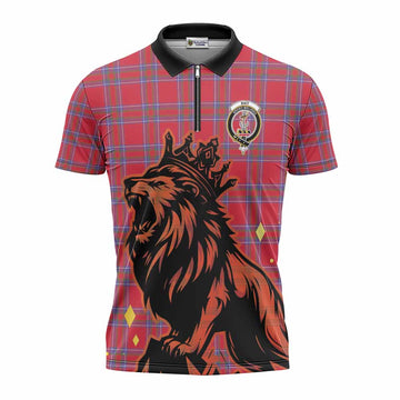 Rait Tartan Family Crest Zipper Polo Shirt Crowned Lion Roaring
