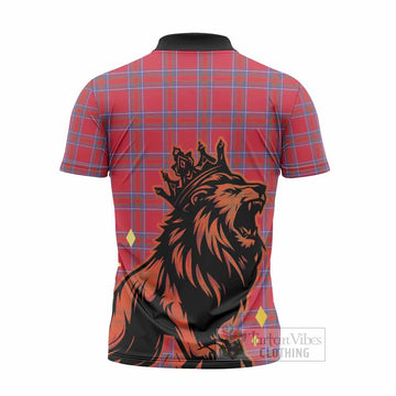 Rait Tartan Family Crest Zipper Polo Shirt Crowned Lion Roaring