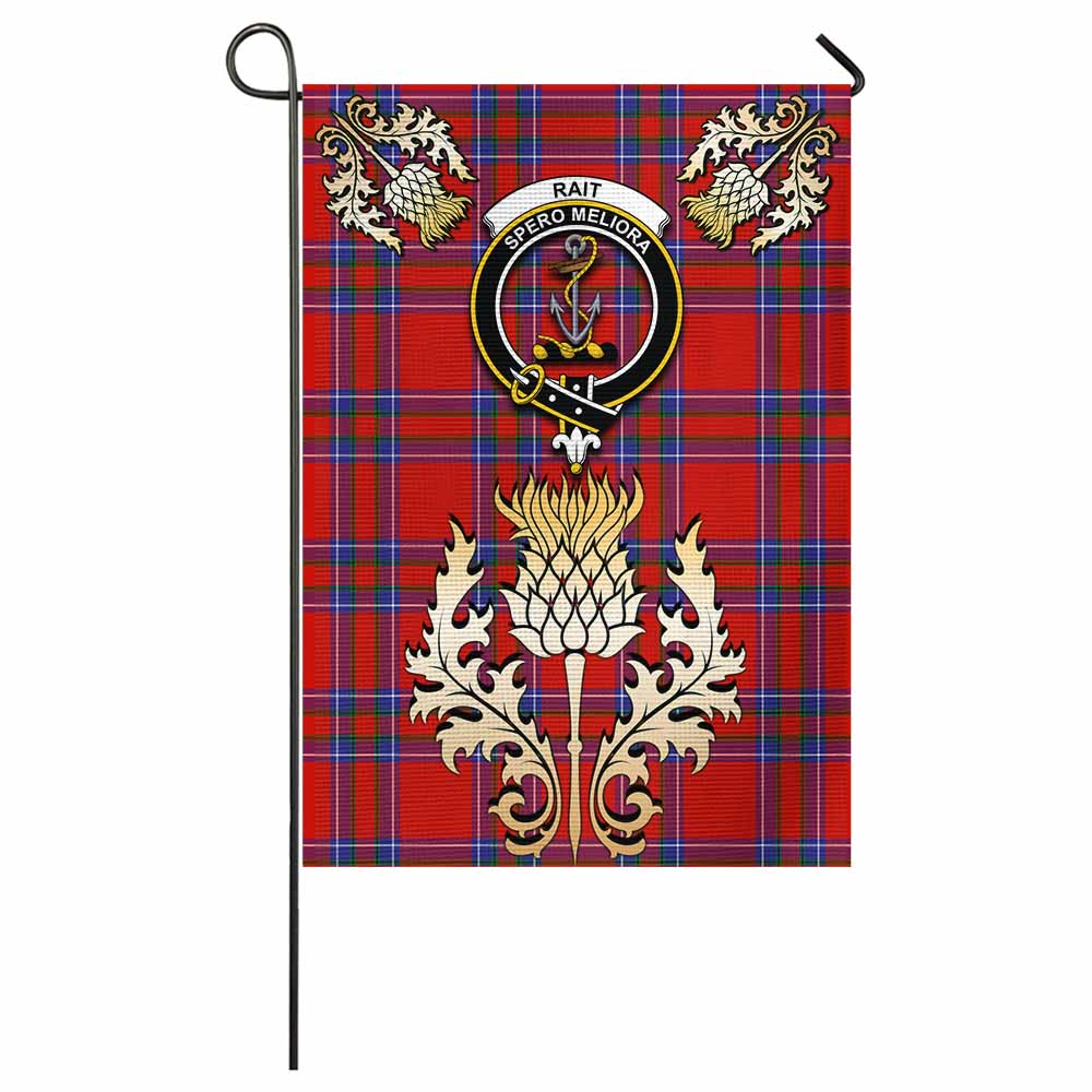 Rait Tartan Garden Flag with Golden Regal Scottish Thistle Emblem - Tartan Vibes Clothing