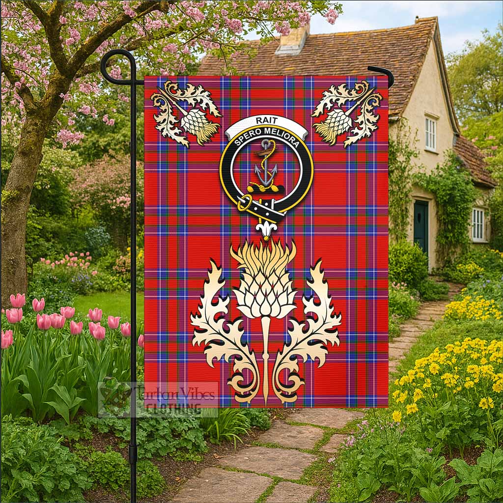 Rait Tartan Garden Flag with Golden Regal Scottish Thistle Emblem - Tartan Vibes Clothing