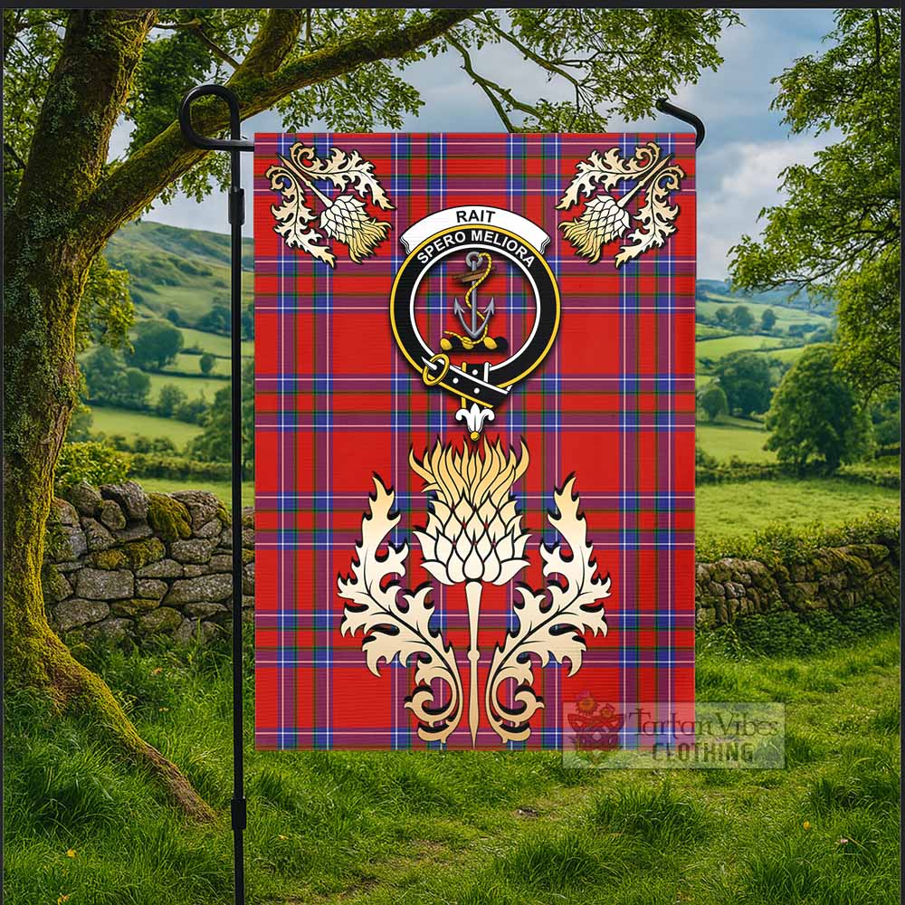 Rait Tartan Garden Flag with Golden Regal Scottish Thistle Emblem - Tartan Vibes Clothing