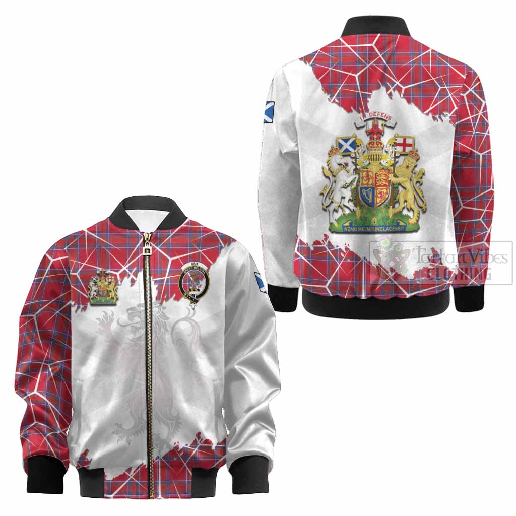 Rait Tartan Kid Bomber Jacket with Family Crest and Lion Rampant Grunge Style