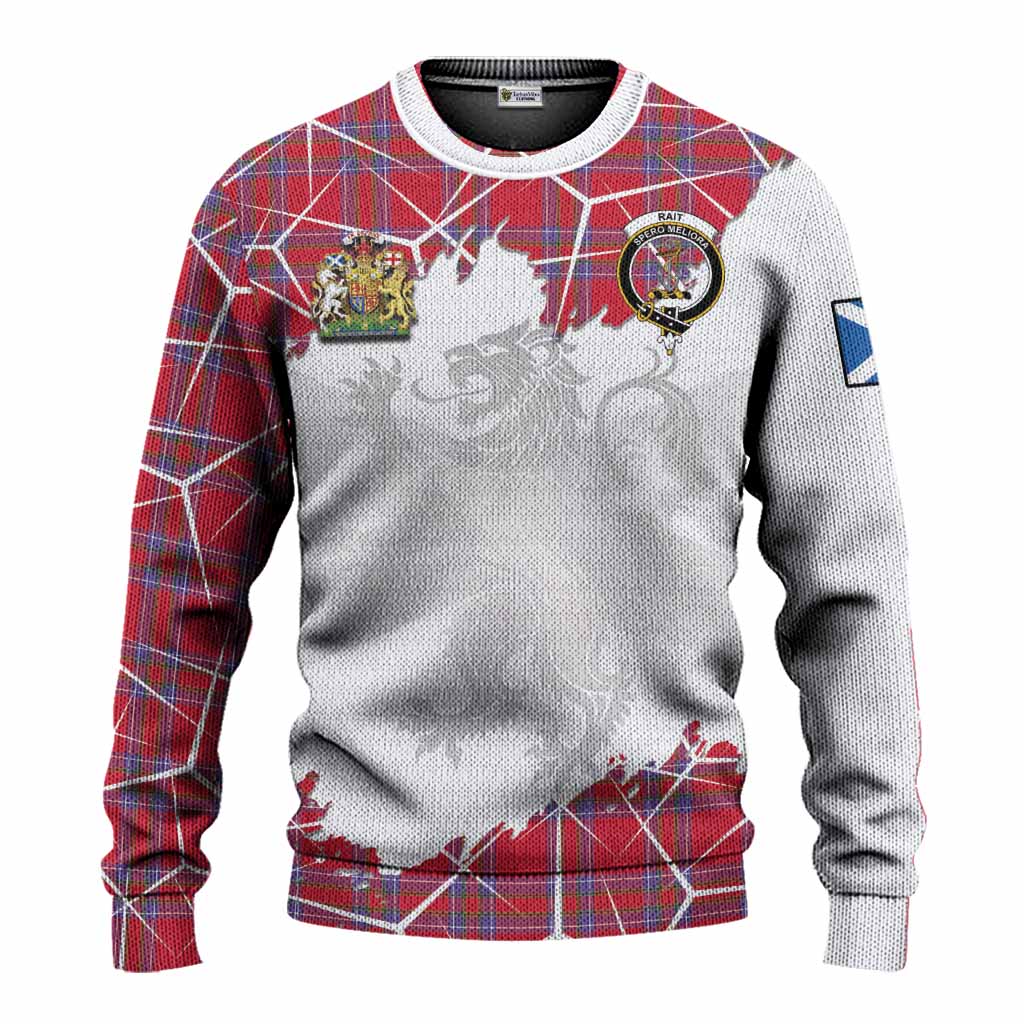 Rait Tartan Knitted Sweater with Family Crest and Lion Rampant Grunge Style