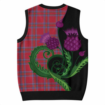 Rait Tartan Knitted V-Neck Vest Traditional Scottish Thistle