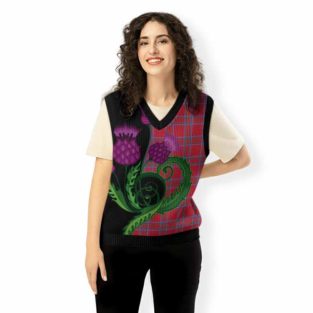 Rait Tartan Knitted V-Neck Vest Traditional Scottish Thistle