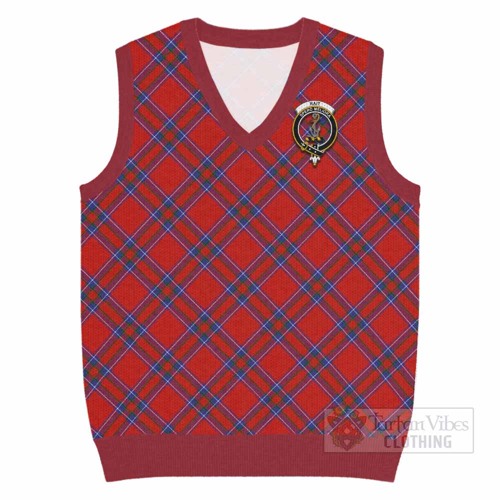 Rait Tartan Knitted V-Neck Vest with Family Crest Cross Style