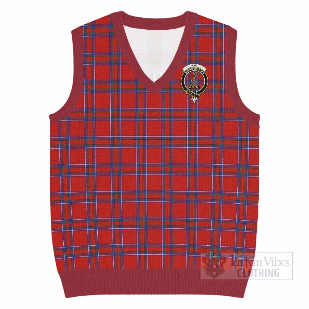 Rait Tartan Knitted V-Neck Vest with Family Crest - Tartan Vibes Clothing