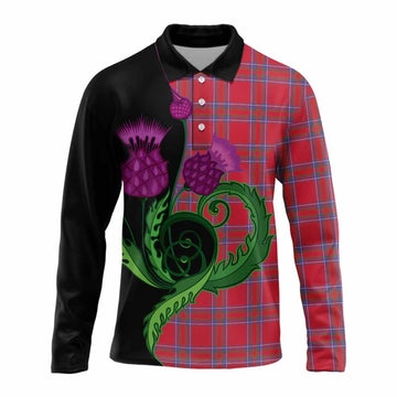 Rait Tartan Long Sleeve Polo Shirt Traditional Scottish Thistle