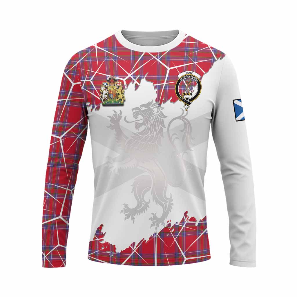Rait Tartan Long Sleeve T-Shirt with Family Crest and Lion Rampant Grunge Style