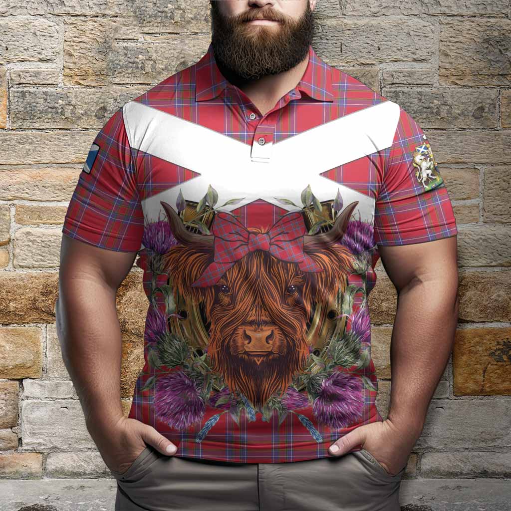 Rait Tartan Polo Shirt Scottish Thistle Heilan Coo
